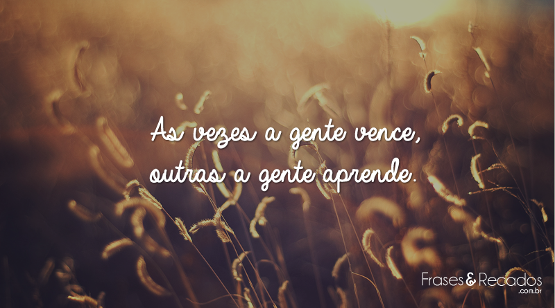 As vezes a gente vence, outras a gente aprende.